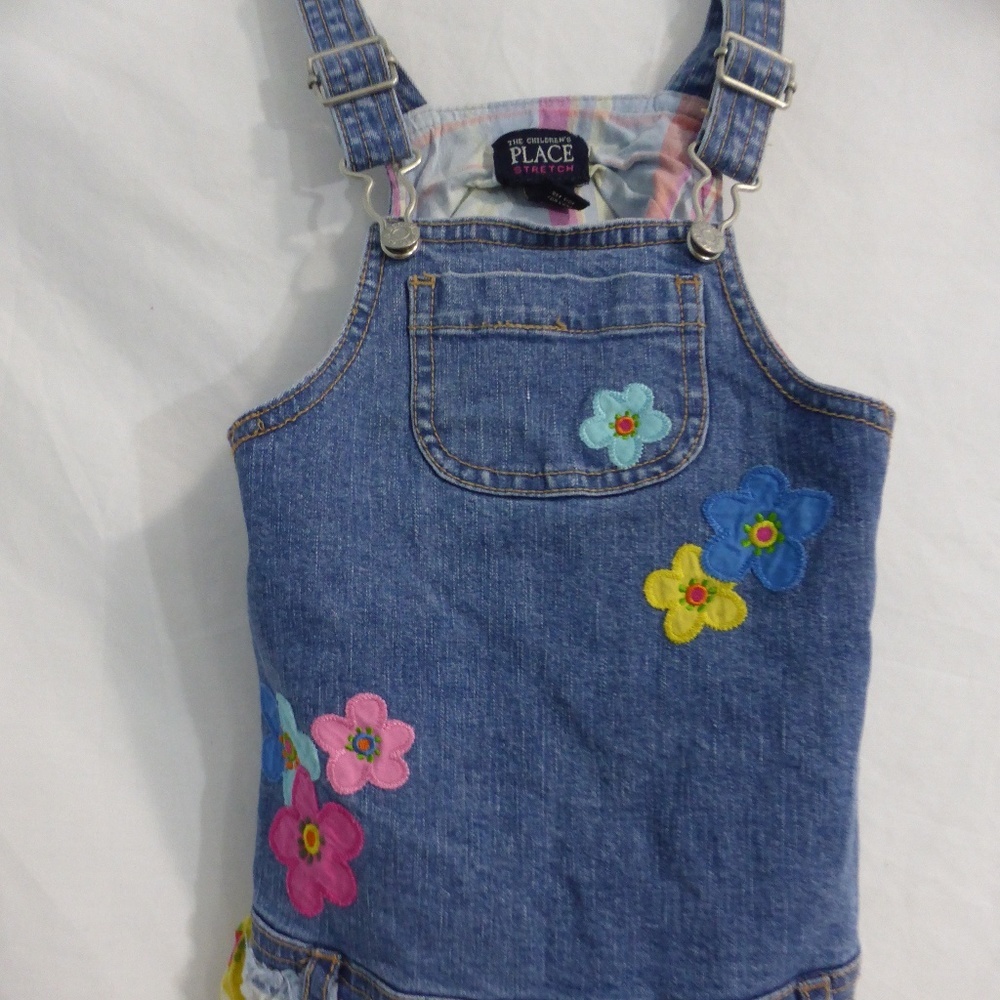 CHILDREN'S PLACE | 24 months | Floral Denim Overalls | Floral Hemline | NWOT